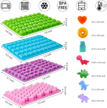 Gummy Bear Mold Silicone Chocolate Mold with Dropper DIY Dinosaur/Bear/Heart and Mini Donuts Valentine's Day Party Baking Mold 2