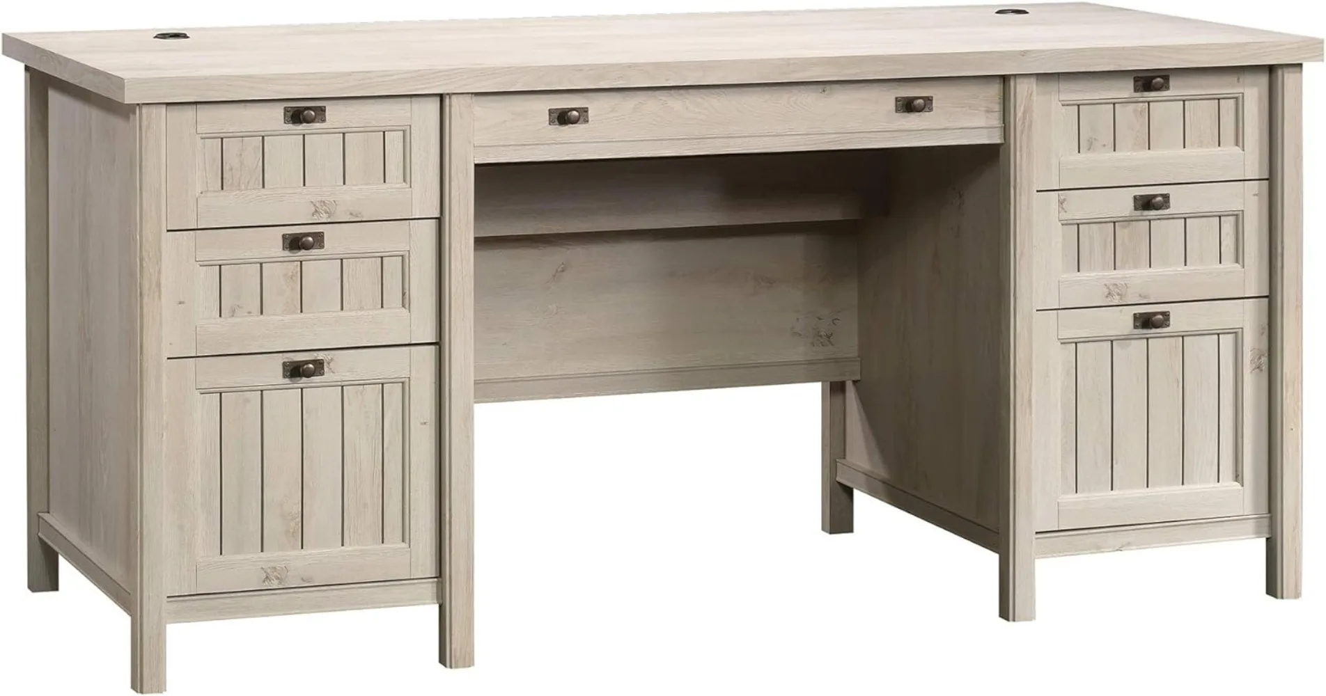 

Sauder Costa Executive Desk, L: 65.12" X W: 29.53" X H: 30.0", Chalked Chestnut Finish Pencil Drawer and Four Storage Drawers