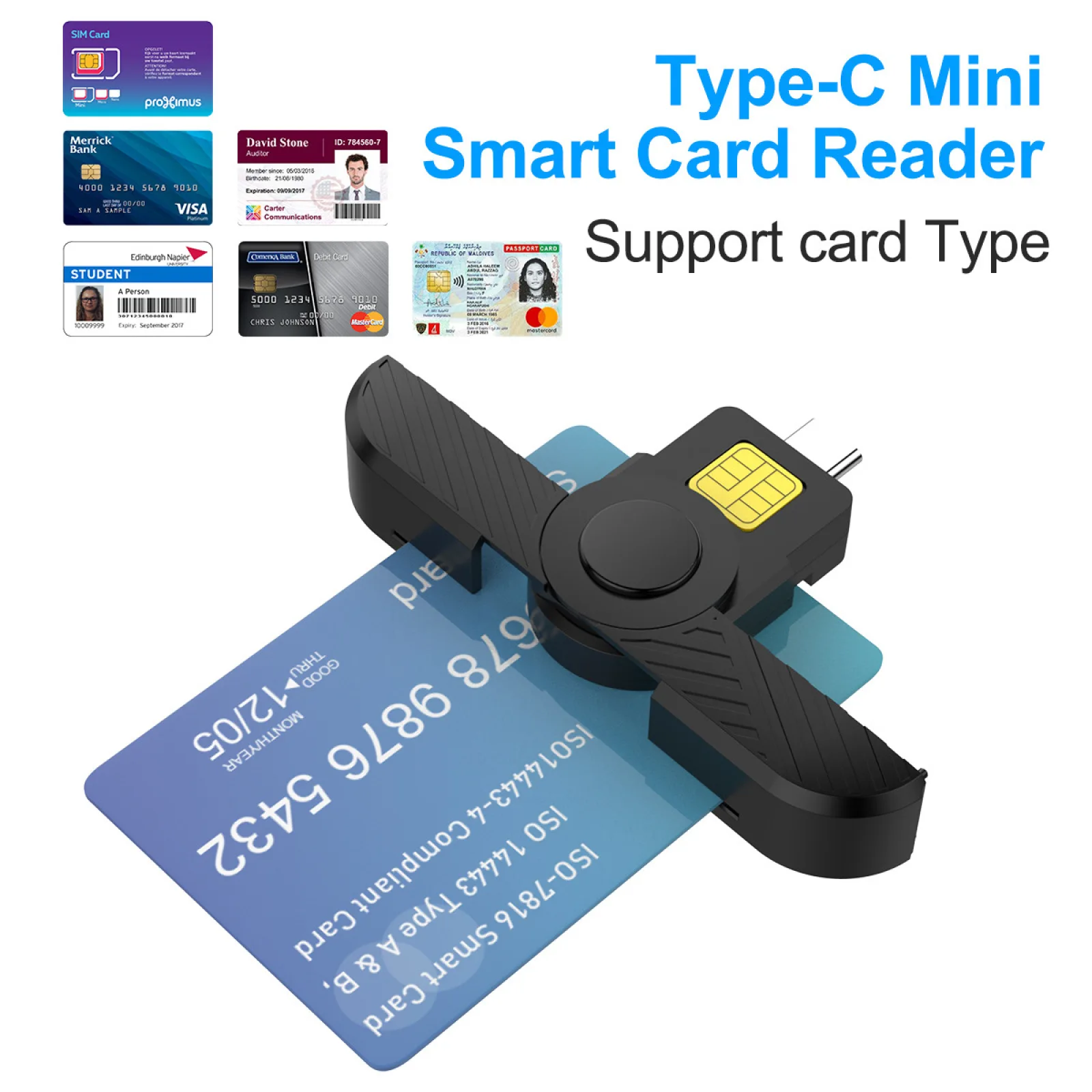 

Foldable DOD Type C Common Access CAC Smart Card SIM Card/IC Bank Chip Card Reader Compatible with Phone and Linux