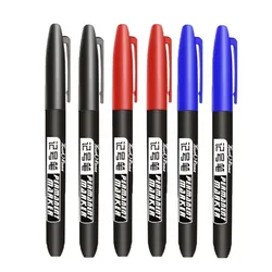Vibrant Waterproof Ink Permanent Marker Set - Pack of 6 (2 Black 2 Red 2 Blue)