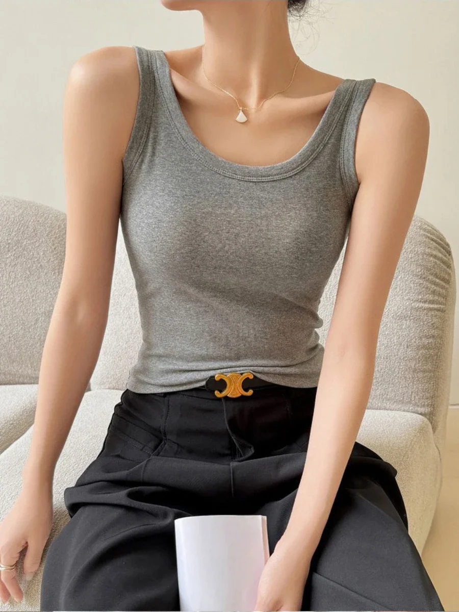 Bornladies Summer Ribbed 100% COTTON Tank Tops Women Off Shoulder Crop Tops Casual Suspender Sport Vest Basic Slim Y2k Tops