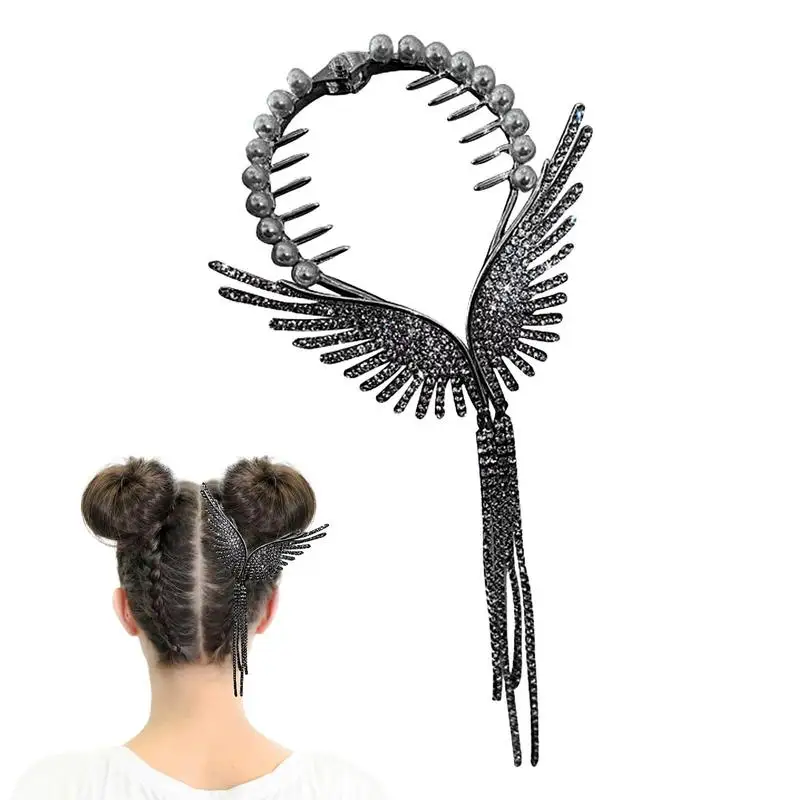 

Angel Wings Pearl Rhinestone Tassel Pill Head Ponytail Buckle Hair Clip Female Korean Hair Card Hair Accessories Hair Band Hairp