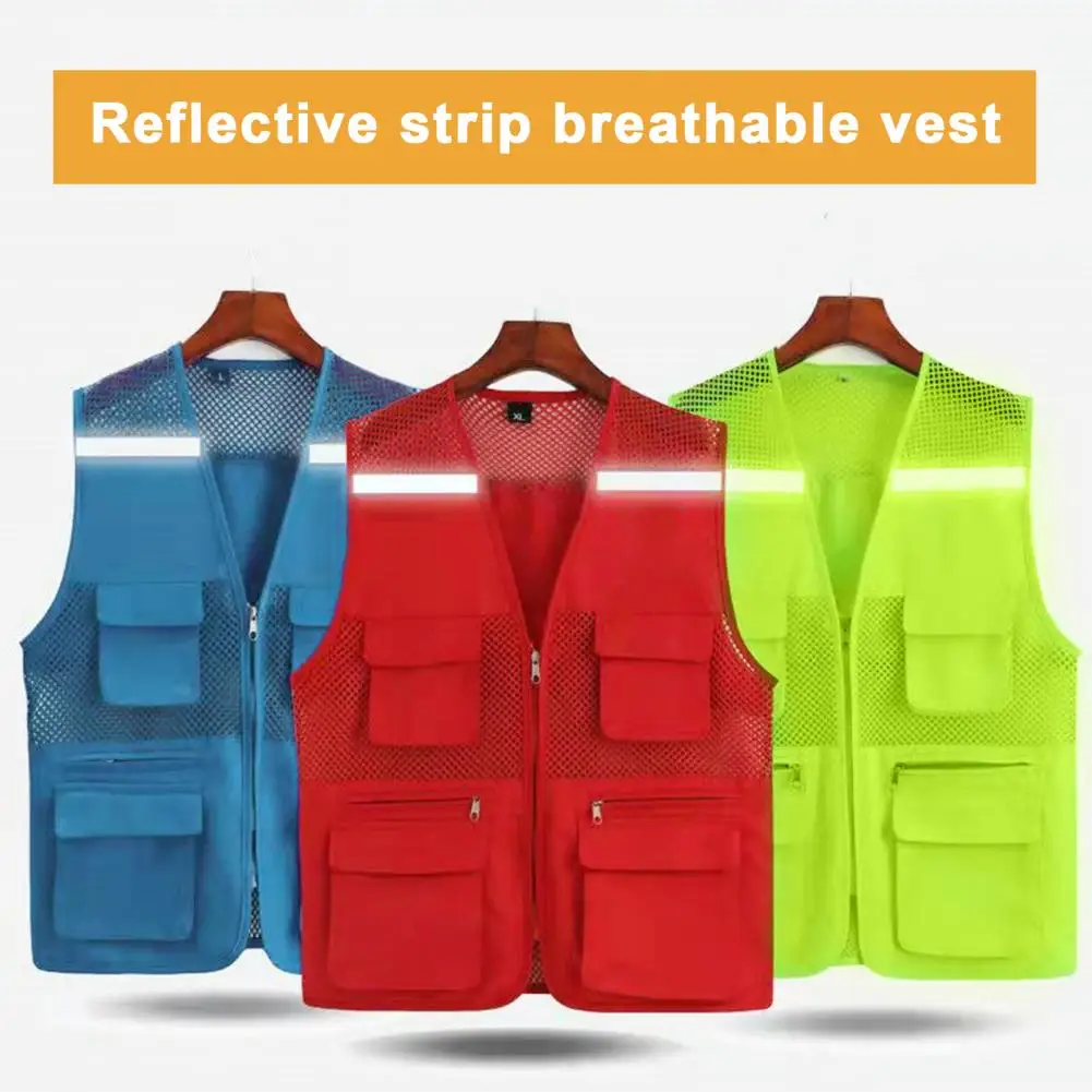 

Construction Fishing Vest Lightweight Director Fishing Camping Vest with Reflective Stripes Multi Pockets for Men Breathable