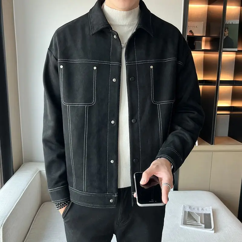 Spring Autumn New Solid Color Fashion Long Sleeve Jacket Man High Street Casual Loose Button Cardigan Korean Style All-match Top