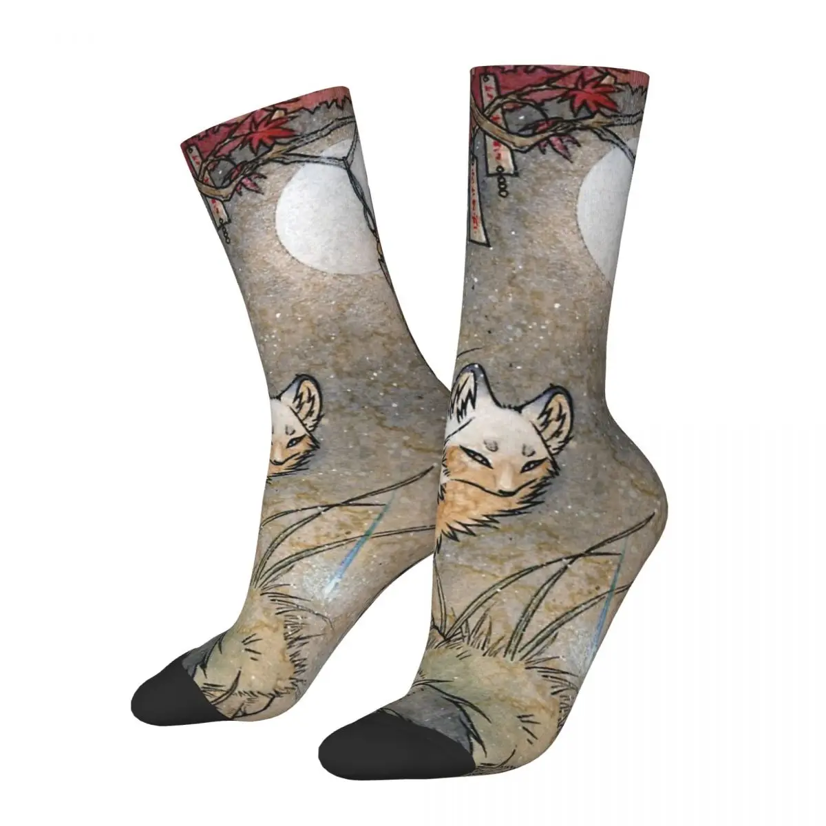 Divertente Calzino A Compressione Pazzo Per Uomo Fox & Wips-Teakitsune Fox Yokai Hip Hop Vintage Fox Seamless Printed Boys Crew Sock