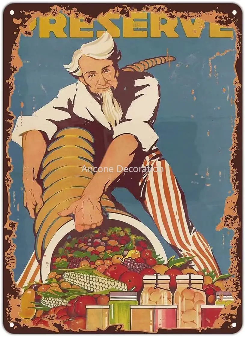 

Metal Vintage Tin Sign Decor,Food Preservation Poster,Vintage Propaganda Poster Kitchen Wall Hanging Old Fashion Wall Decor