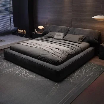 1.8 Meters 1.5 Meters Cloth Bed Cream Wind Simple Modern Double Master Bedroom Queen Bed Frames Black Coffee Color Soft Bed