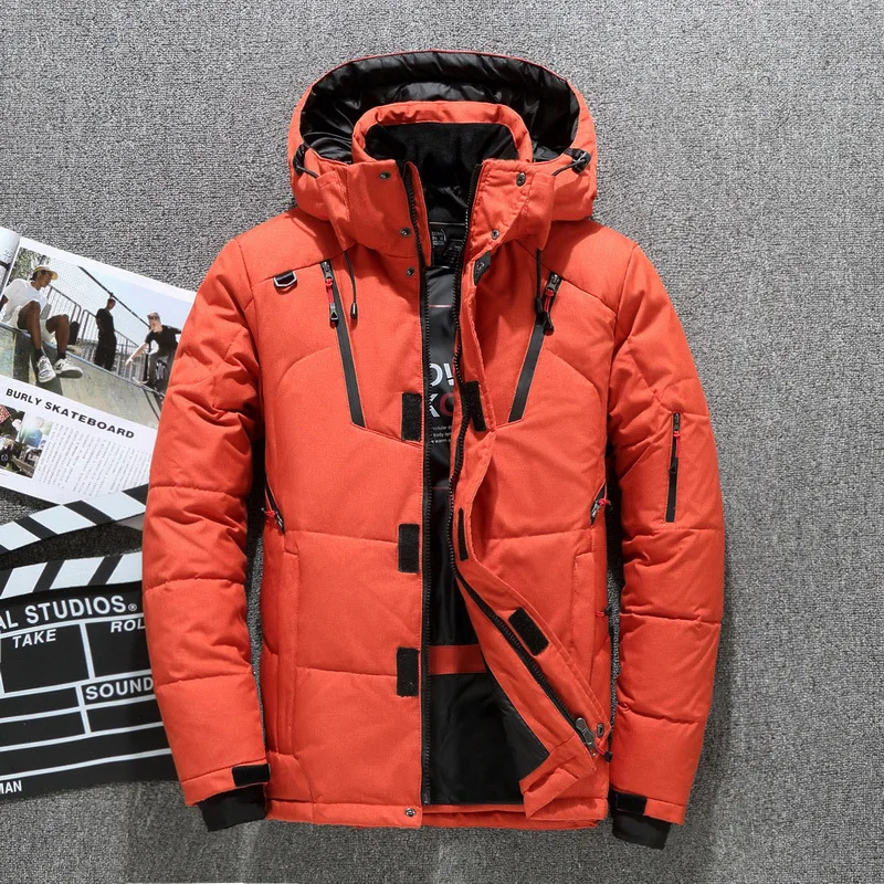 Winter Mens White Duck Down Jacket Warm Hooded Thick Slim Fit Puffer Jacket Coat Male Casual High Quality Overcoat Thermal