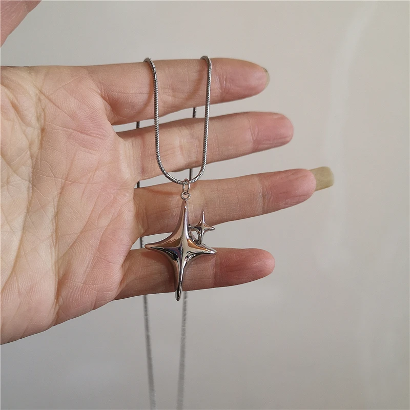 Kpop Vintage Punk Silver Color Star Pendant Bead Necklace