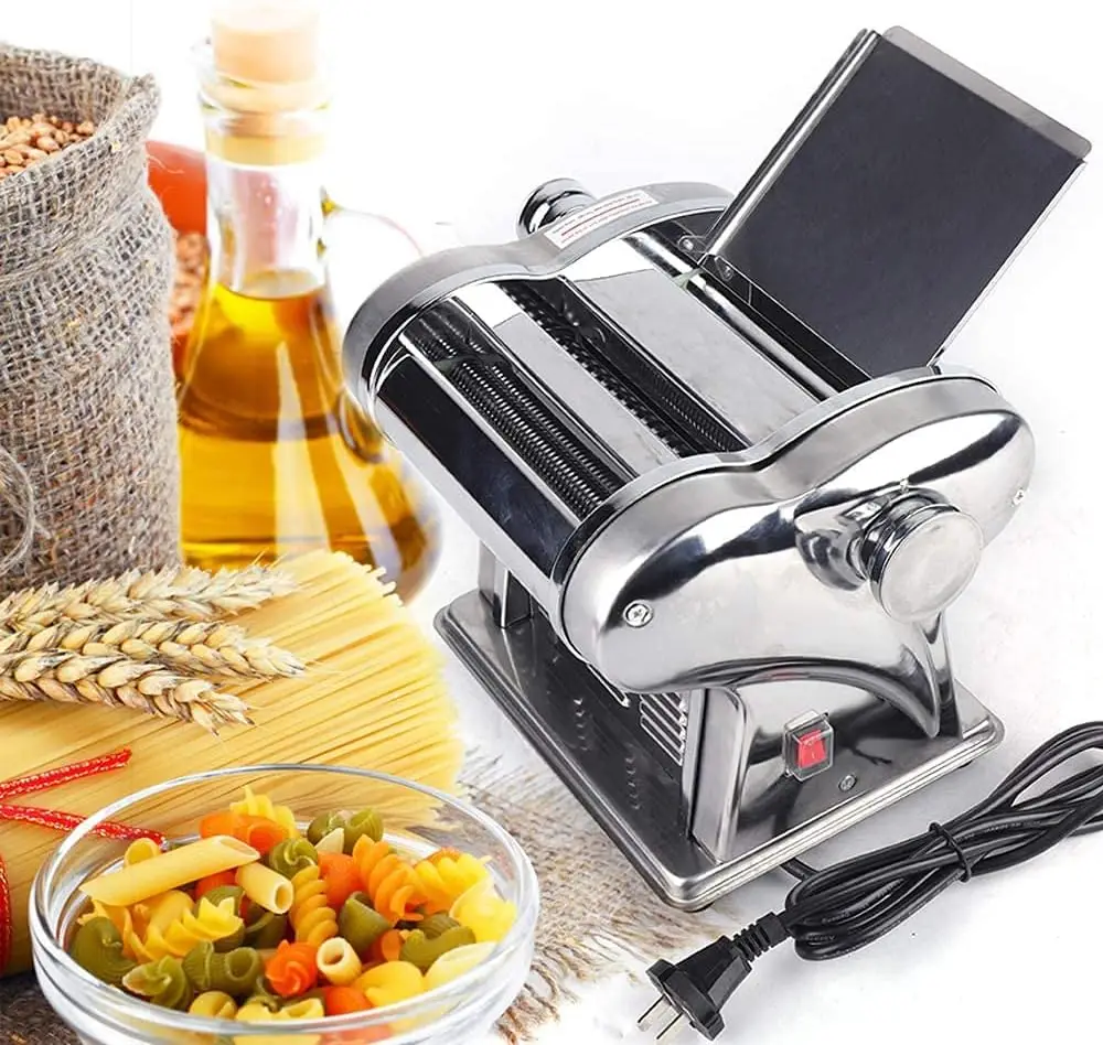 135W 110V Electric Pasta Maker Machine Stainless Steel Noodles Dumpling Dough Skin Maker, Double-Knife Pasta Extruder Silver 1.5