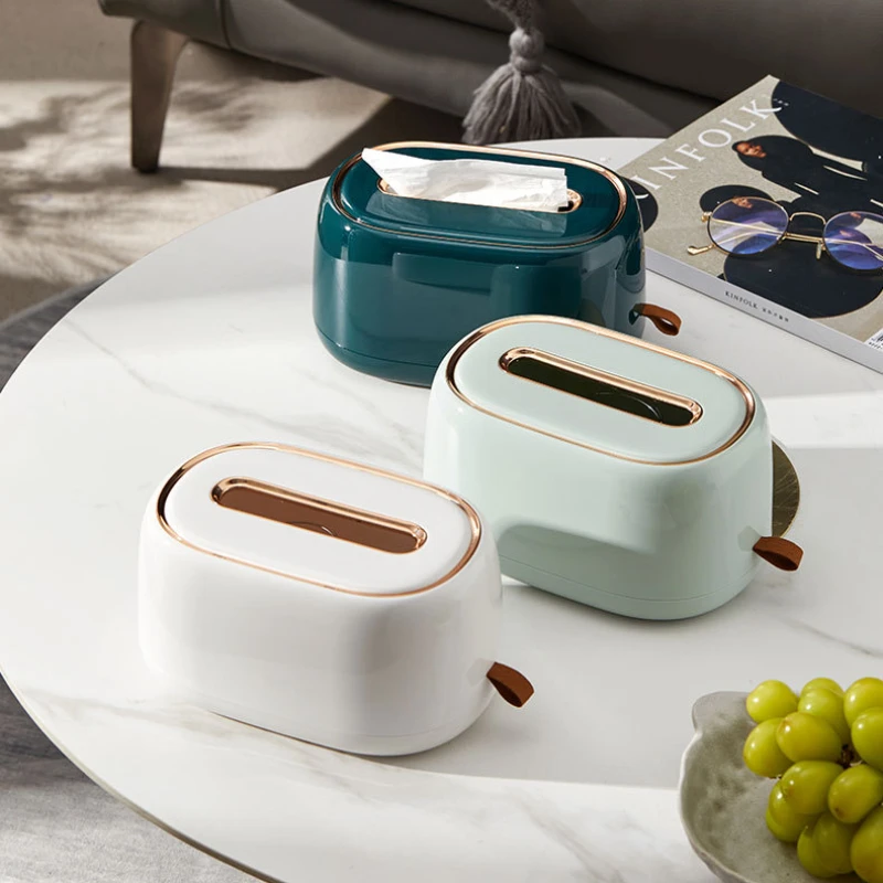 Light Luxury Desktop Tissue Box Holder with Spring Wall-mounted Tissue Box Cover Paper Towel Dispenser Bathroom Tissue Organizer 2