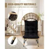 Hand Woven Wicker Egg Chair, Patio Sun Shade Egg Chair with Wide Armrest Allow You to Relax, Strong Metal Frame Lounge Chair w/C 3