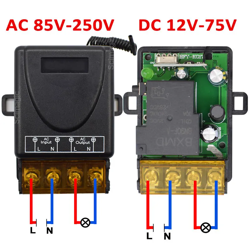 Commutateur de télécommande sans fil 433 MHz - AC 220 V 30 A - Interrupteur  RF sans fil avec 2 émetteurs - Commande radio - Commutateur de contrôle de  relais à distance - Pour appareils ménagers : : Bricolage