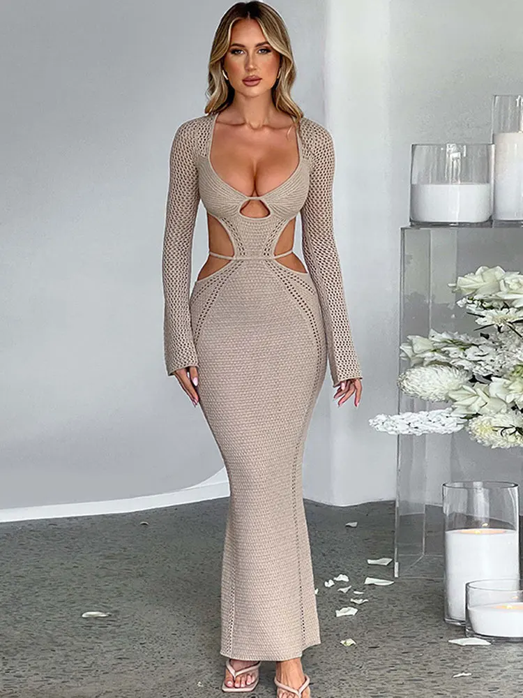 Tavimart Night Dress Women Sexy Hollow Out Sexy Dress for Women Halter Fashion Sexy Tight Dress Hip Wrap Long Soft Dresses Slim Fit
