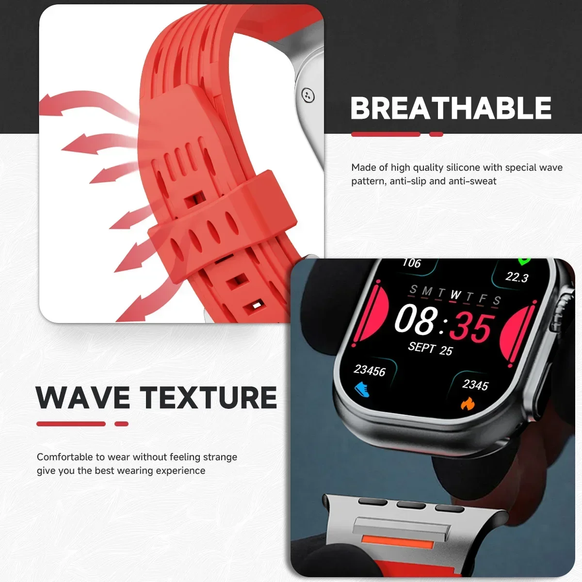 Silicone Strap for Apple Watch Band Ultra 2 49mm 46mm 42mm 45mm 44mm 40 41mm Breathe Bracelet for IWatch Series 10 9 8 7 6 5 4 3