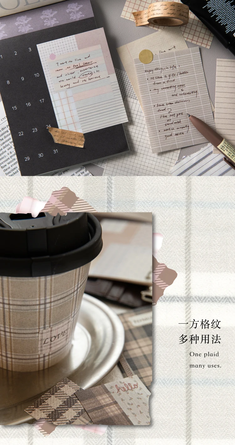 Journal GO 50 Stück Kawaii Plaid Grid Material Papier Notiz Dekoratives Papier Nachricht Memo To Do Liste Büro Schreibwaren – Detail 14