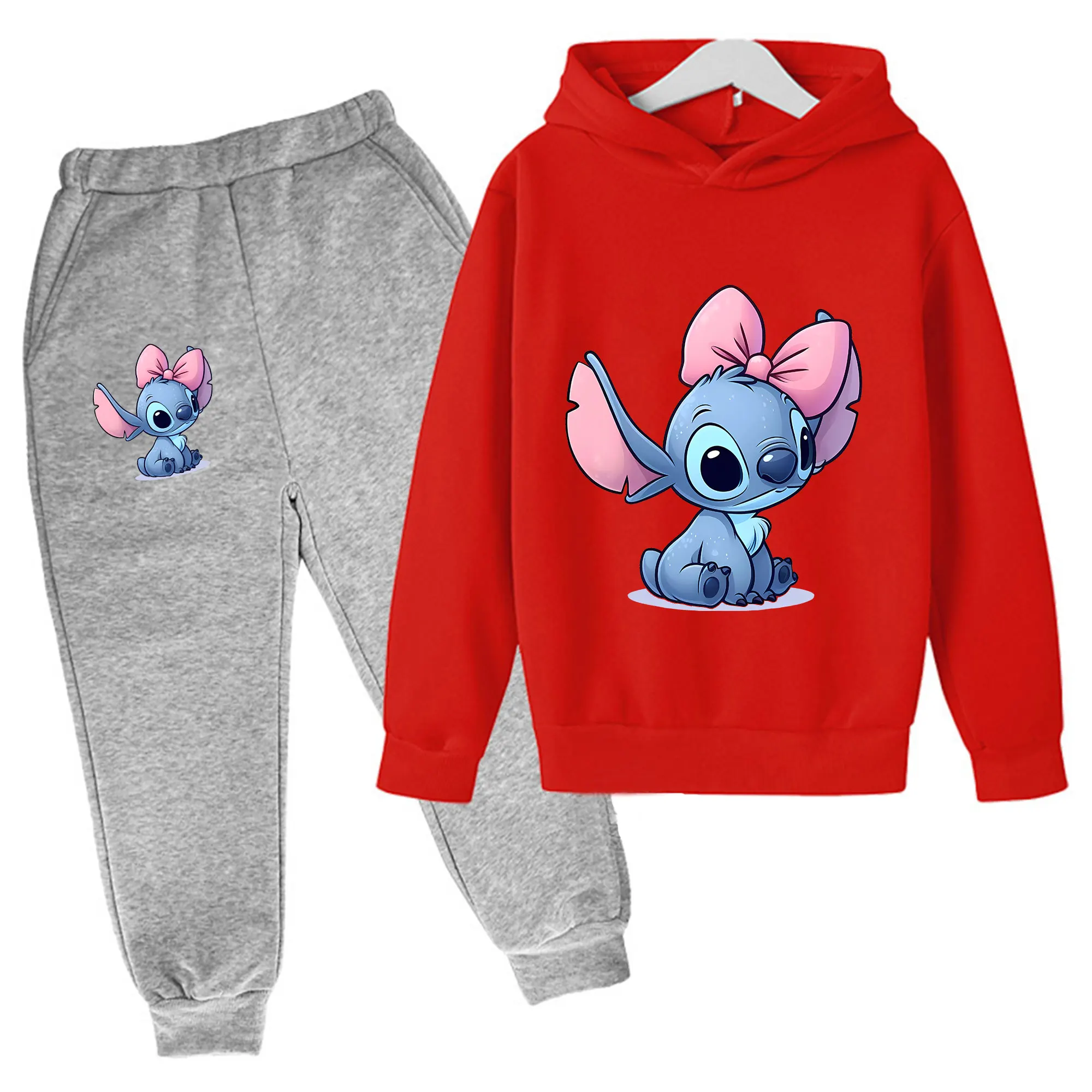 thumbnail image 1 of Sudaderas con capucha de Disney Stitch para niñas, conjuntos de ropa para niños, camisetas y pantalones para niñas, 2 piezas, conjuntos de chándal para niños, 1 of 5