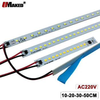 10pc AC220V LED PCB 스트립 높은 밝은 4W 5W 6W 8W SMD2835 10-50cm 바 단단한 모듈 램프 빛 히트 싱크 더블 테이프 Ligh DIY