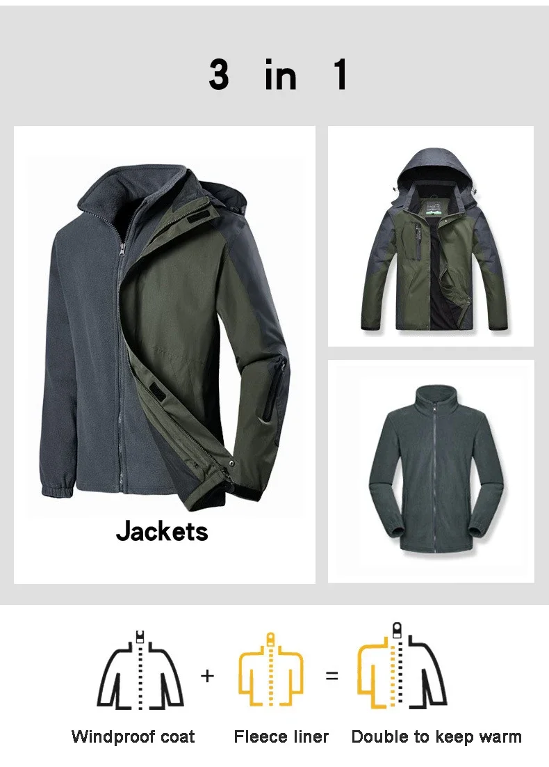 Skiing Jackets 3 In 1 Men Women Winter Warm Ski Hooded Jacket Windproof Waterproof Wear-resisting Outdoors Hiking Climbing Coat winter jacket ski jacket