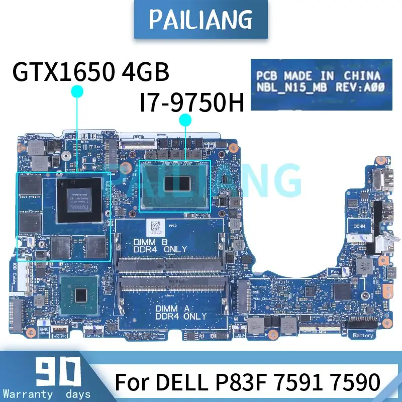 

For DELL Inspiron P83F 7591 7590 Laptop Motherboard 0JKGD4 0M01WJ 0K1VDX 038DF0 I5 I7-9th DDR4 Notebook Mainboard NBL N15 MB