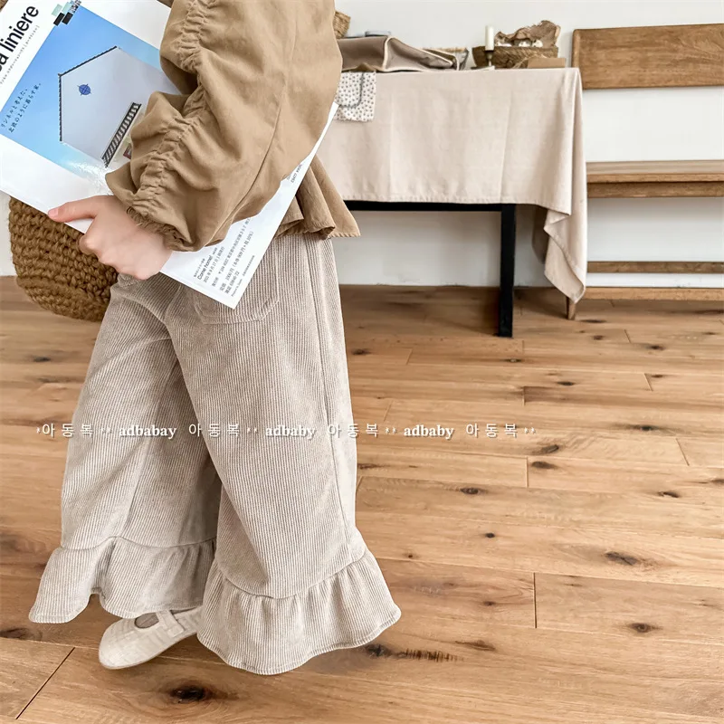 

2023 Autumn New Baby Girl Flare Pants Solid Children Cotton Casual Pants Wide Leg Pants Infant Toddler Bell-bottoms Kids Clothes