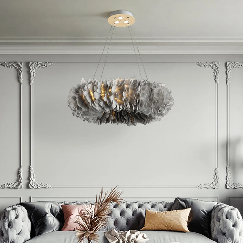 Nordic LED Chandelier Goose Feather Pendant Light Living Dining Room Bedroom Parlor Hall Home Decor
