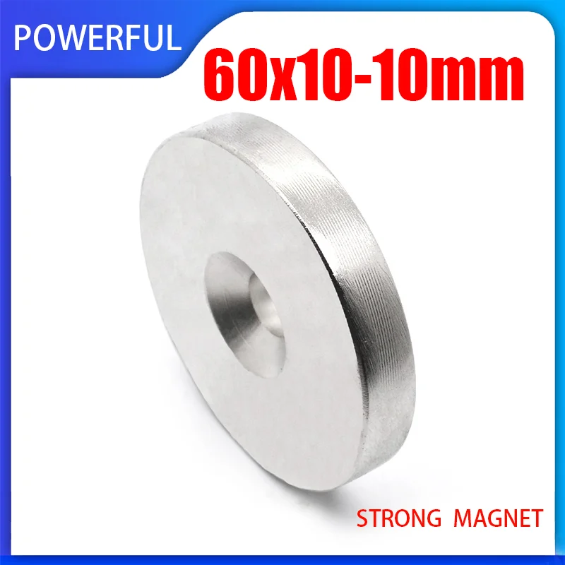 

1/2/3PCS 60x10 Hole 10mm N35 Strong Ring Magnet Countersunk Rare Earth Neodymium Magnets Permanent magnet 60x10-10mm