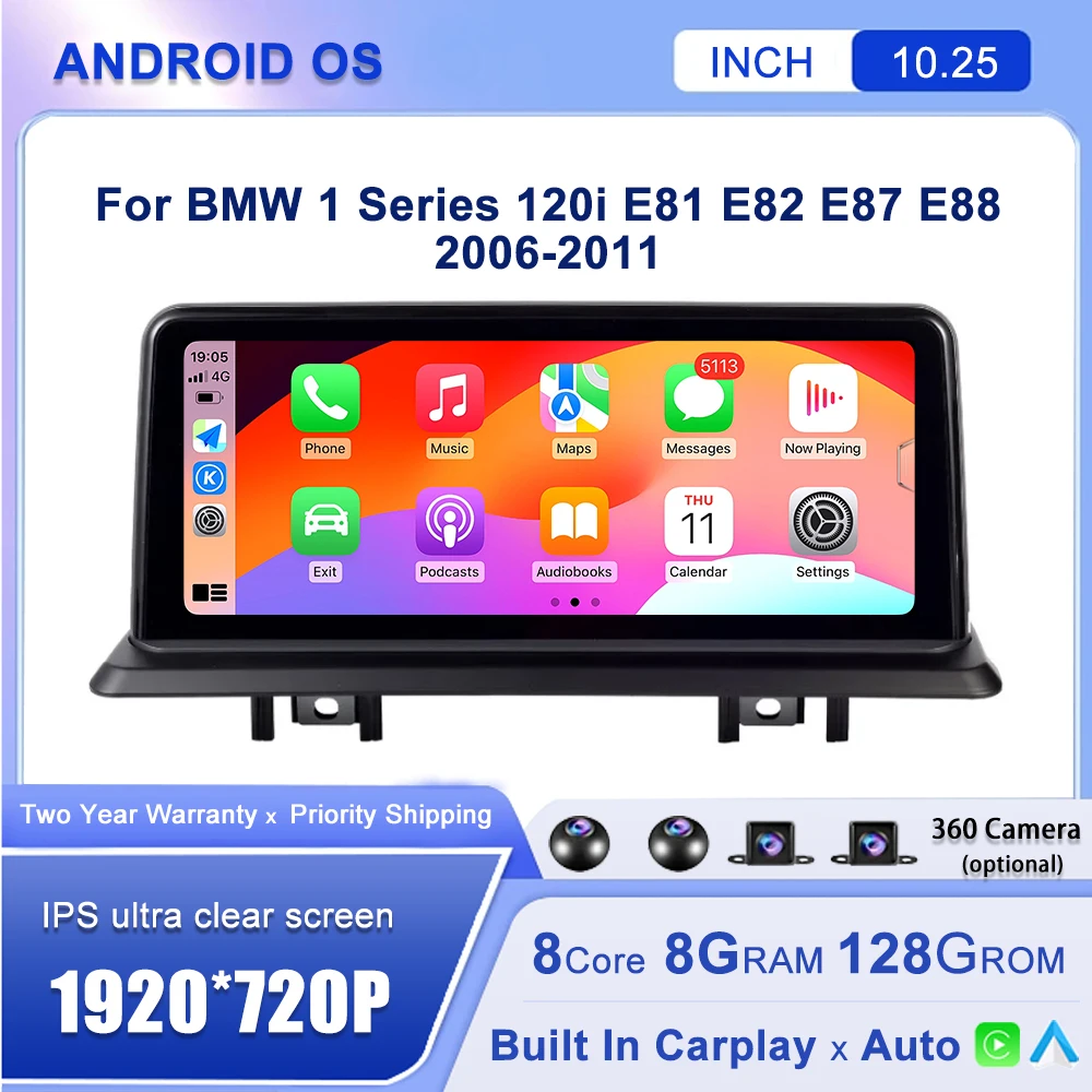 CarPlay Auto 10.25 Inch Android 15 For BMW 1 Series 120i E81 E82 E87 ...