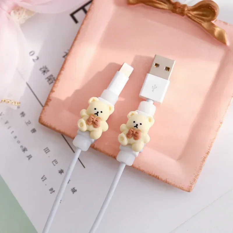 2PCS Data Line Protective Sleeve Durable Wear-resistant Breathable Cable Protector Cover Kawaii Bear Rabbit Charger Cord Winder 4