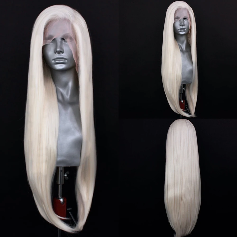 Platinum Blonde Long Wave Synthetic Lace Front Wigs For Women Natural Wave Cosplay Daily Wear