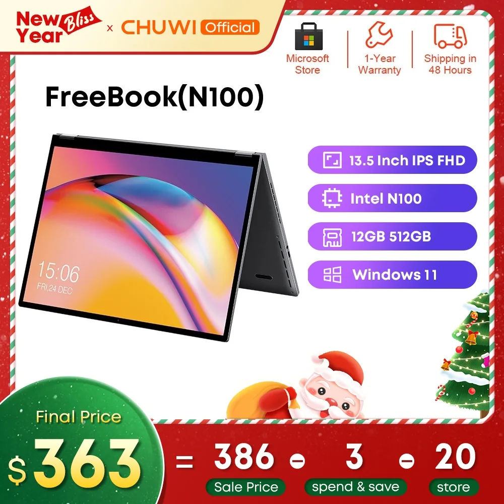 Chuwi Freebook Laptop Tablet Pc 13.5 Pollici Fhd Touch Screen Windows 11 Intel N100/I3-1215U Quad Core 12Gb Lpddr5 512G Ssd Wifi6