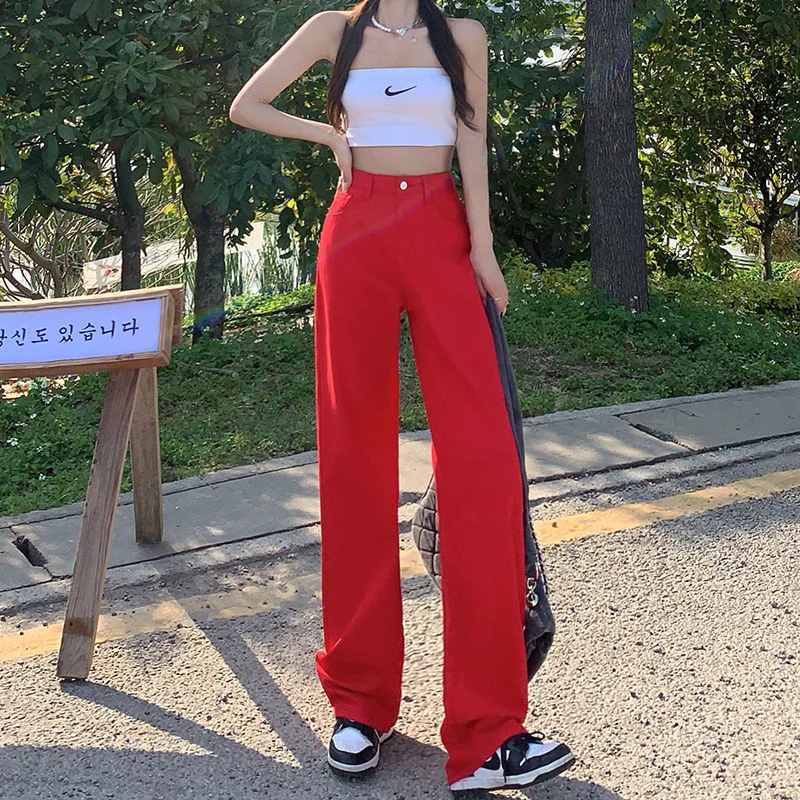 

Straight Leg Jeans Woman Gyaru Fashion Japanese Y2k Harajuku Women's Pants Female Clothing Streetwear Denim Korean High Waist