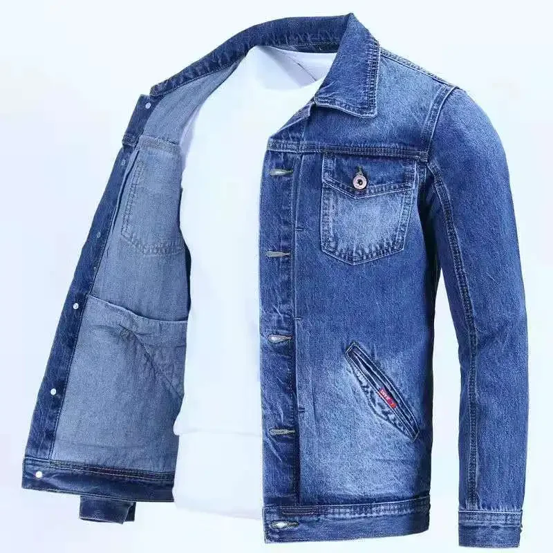 thumbnail image 1 of Chaqueta vaquera azul con bolsillos y botones para hombre, chaqueta vaquera de otoño e invierno de gran tamaño, de marca, talla L, ropa de abrigo, nueva en Y2k, 1 of 4