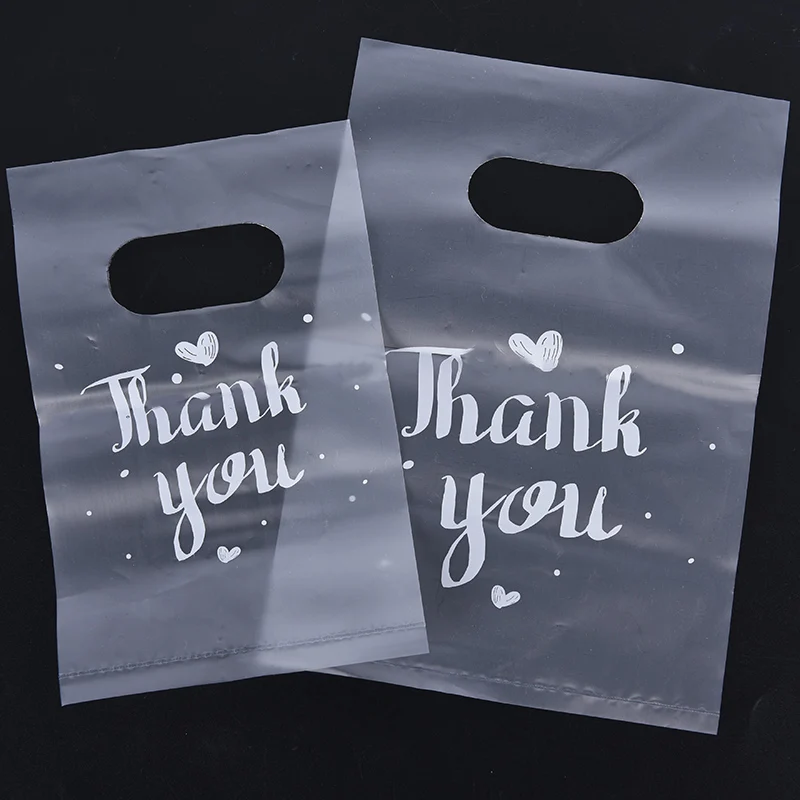 

100pcs Thank You Plastic Gift Bags Plastic Shopping Bags With Handle Christmas Wedding Party Favor Bag Candy Cake Wrapping Bags