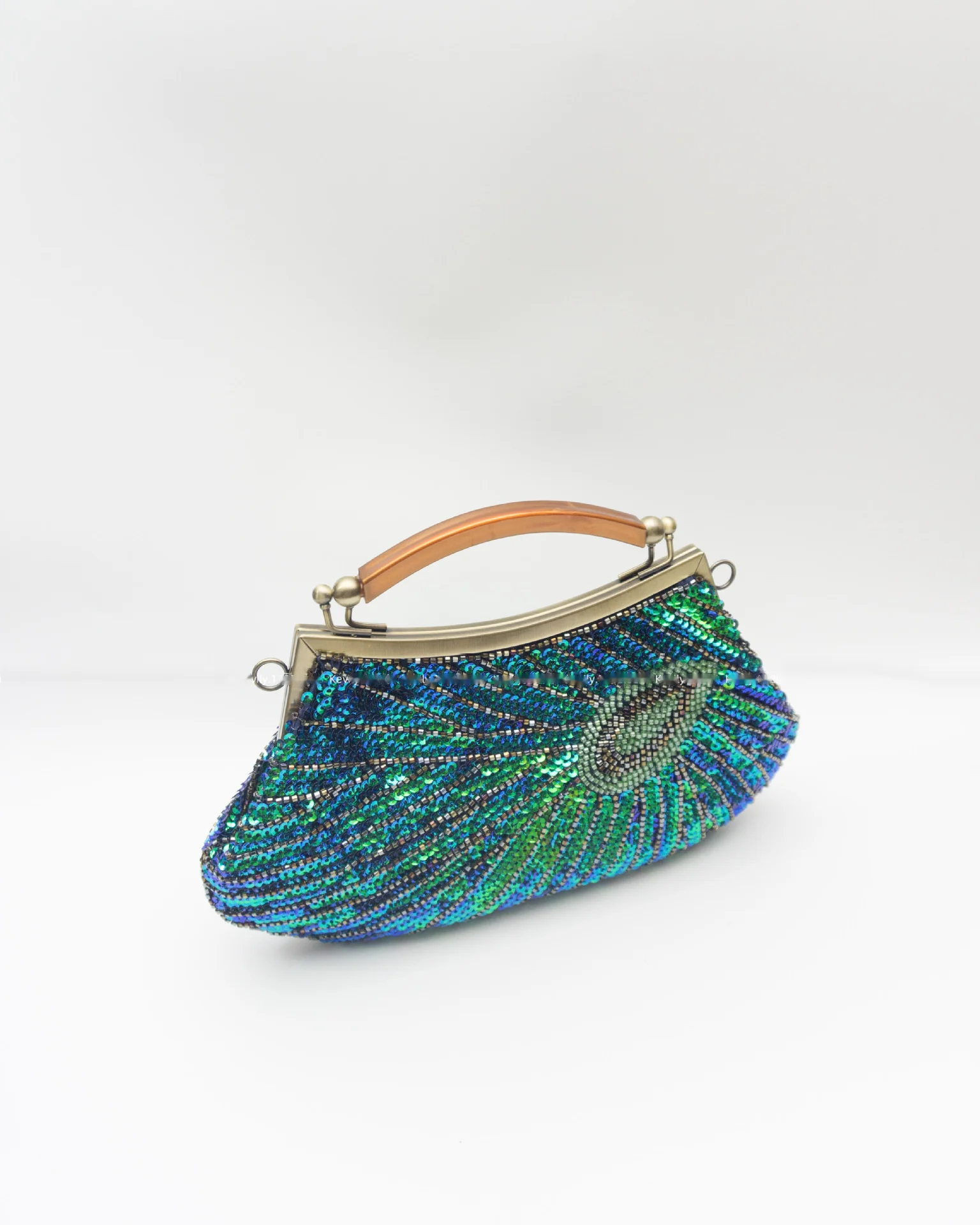 Fashionable Temperament Hand-held Peacock Feather Bead Sequin Bag Exquisite Handmade Retro Evening Dress Ball And Dinner Bag_voghion.com