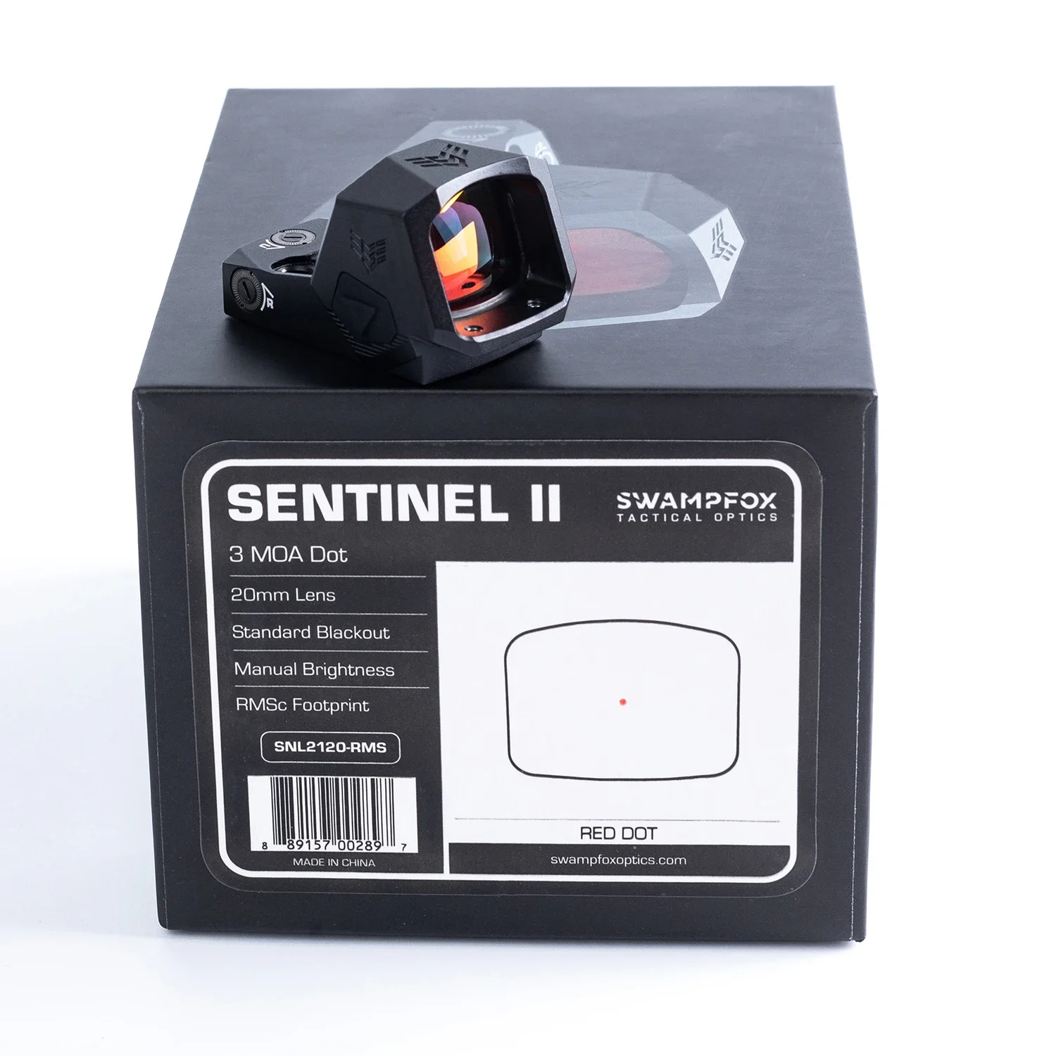 Original Swampfox Optics Sentinel II 1x20 Green Dot sight RMSc 3 MOA Optic-Blackout Rear Sight