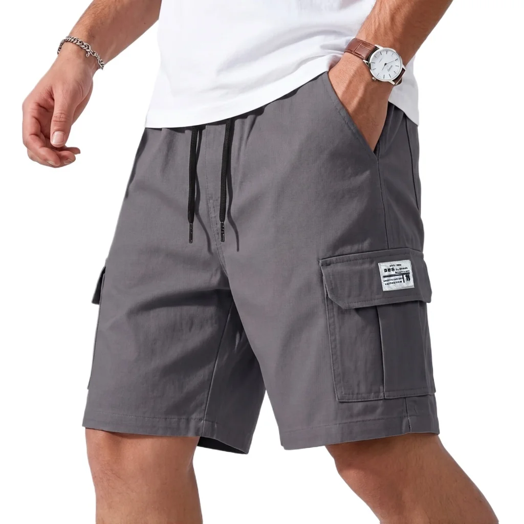 Men’s tactical cargo Bermuda multi-pocket breathable gym casual shorts gray