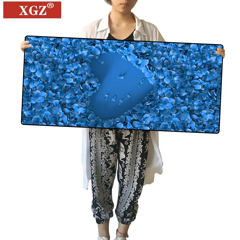 

Xgz Blue Petal Love Mouse Pad Computer Game Non-slip Natural Rubber Anime Seaming Gamer Table Mat 40x90cm 30x80cm Csgo