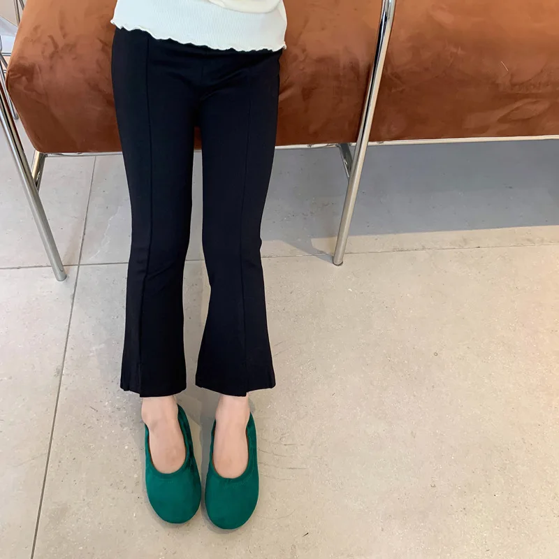 

Baby Boys Girls Long Flared Slit Trousers Autumn Korean Children Solid Basic Slim Fit Outer Wear Casual Pants New Fashion Pants