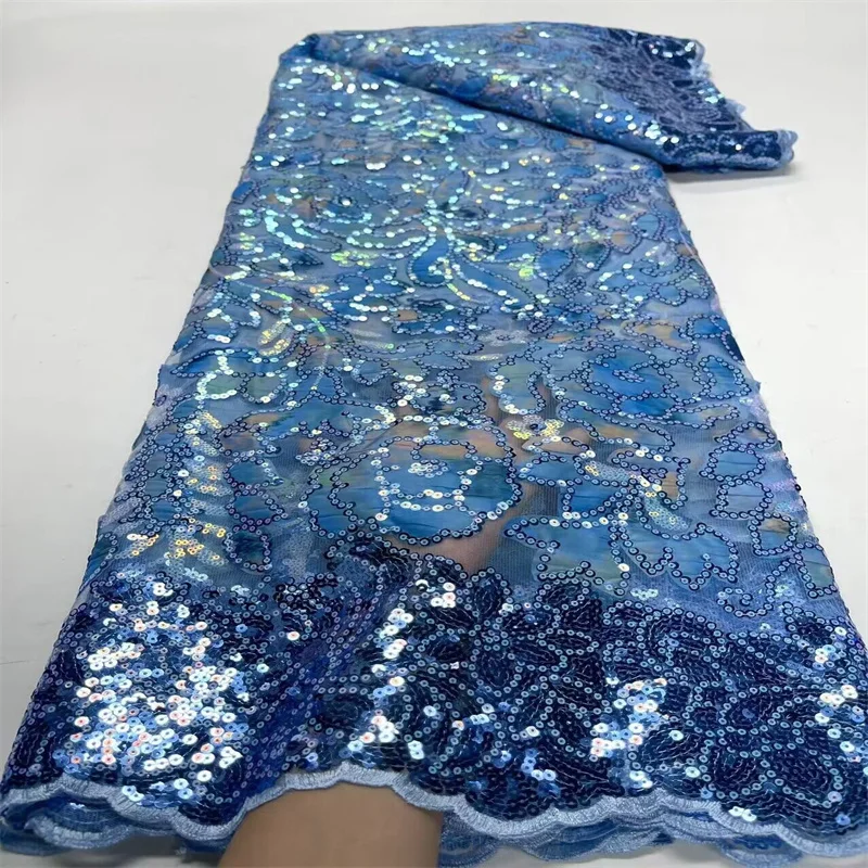 

Orange African Blue Sequins Lace Fabric 2023 High Quality French Cord Fabric Nigerian Mesh Lace Fabrics For Wedding Dress Sew