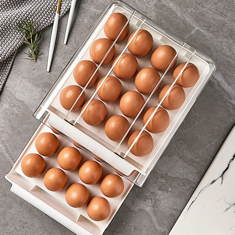 Plastic Refrigerator Anti-Drop Egg Box Support Stackable Kitchen Accessories Fresh-Keeping Fruit Storage Container