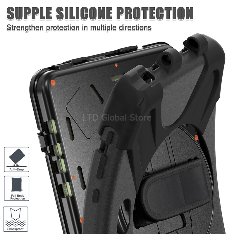 Durable 360° Rotatable Tablet Case with Kickstand & Hand Strap