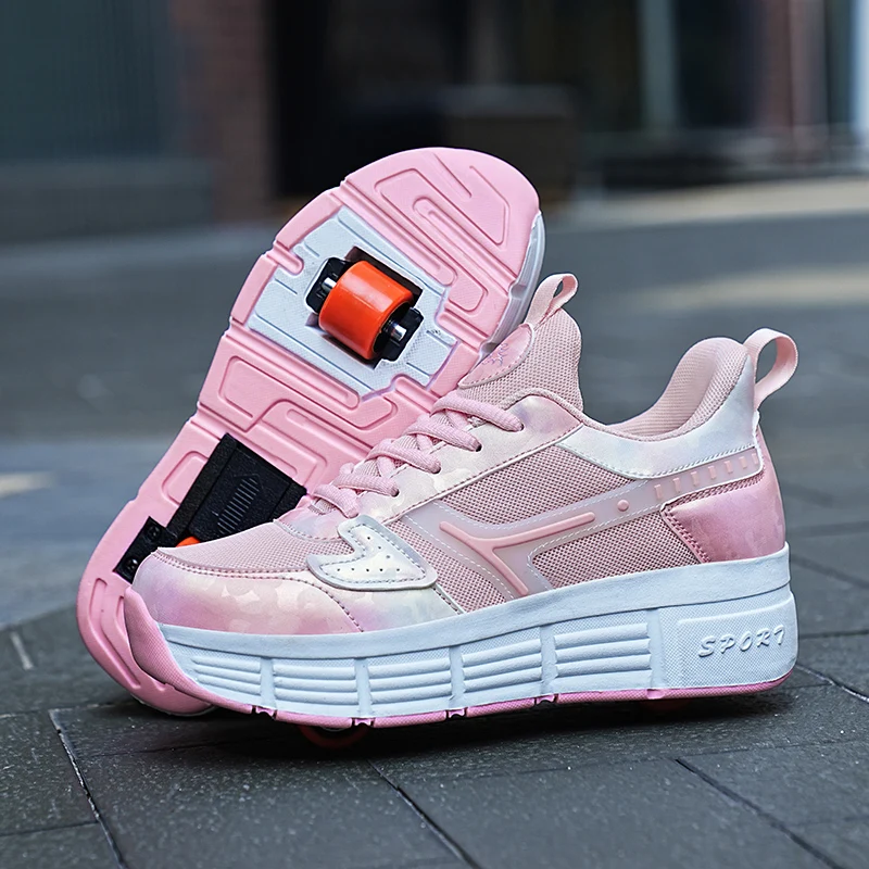 Scarpe Con Ruote Retrattili Per Bambini – 2 Ruote Anteriori Rimovibili, Tessuto Traspirante, 4 Colori, Taglie EU 31-42