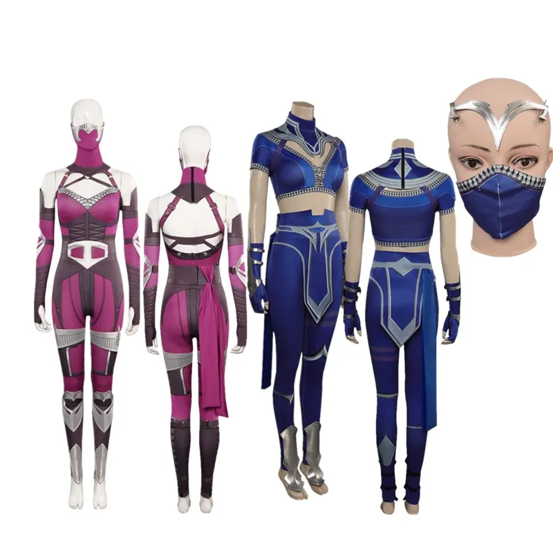 

Mortal Cos Kombat Milenna Kitana Cosplay Costume Women Jumpsuit Mask Belt Outfits Halloween Carnival Party Suit