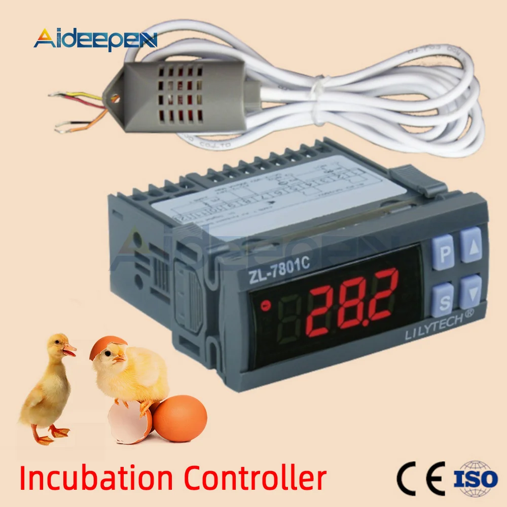 

ZL-7801C AC 110V 220V Temperature Humidity Controller Incubator Controller Thermostat Hygrostat Dual 16A Output -20-120°C