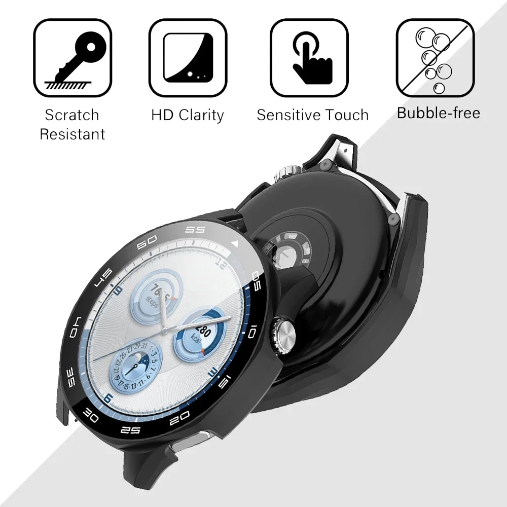 Premium Protective Case with Tempered Glass Screen Protector for Smartwatch - Hard PC Bumper Accessory