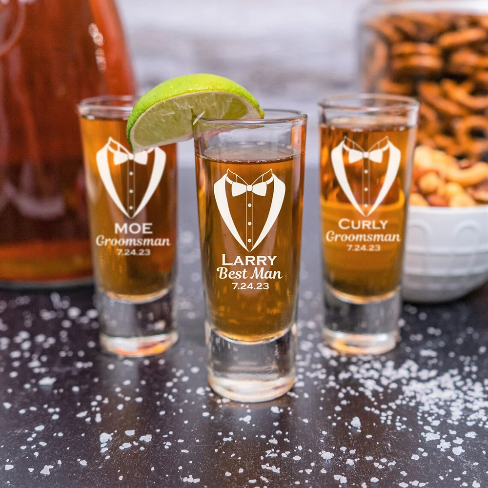 Personalized Shot Glasses Set of 6 Wedding Party Best Man Engraved Tequila Shot Glass Unique