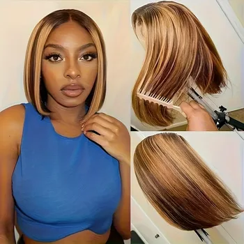 13x4 P4/27 Honey Blonde Human Hair Wig - 180% Density with Adjustable Straps & Pre-Plucked Hairline, Natural Looking Straight H 1