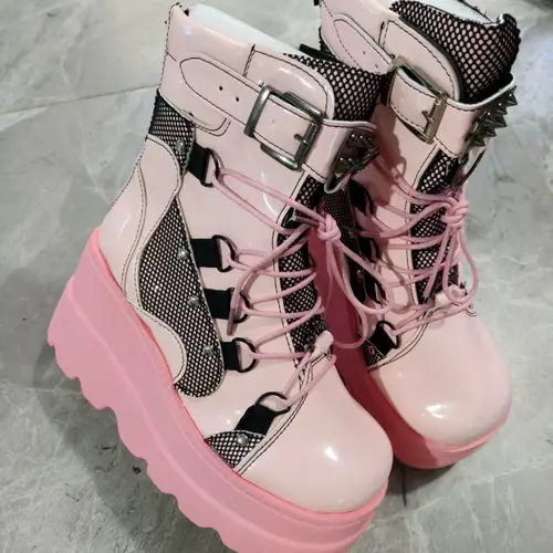 New Punk Style Women Boots Fashion Thick Sole Ankle Boots Exquisite Wedge Heel Casual Boots for Woman Designer Shoes Botas Mujer - Image 8