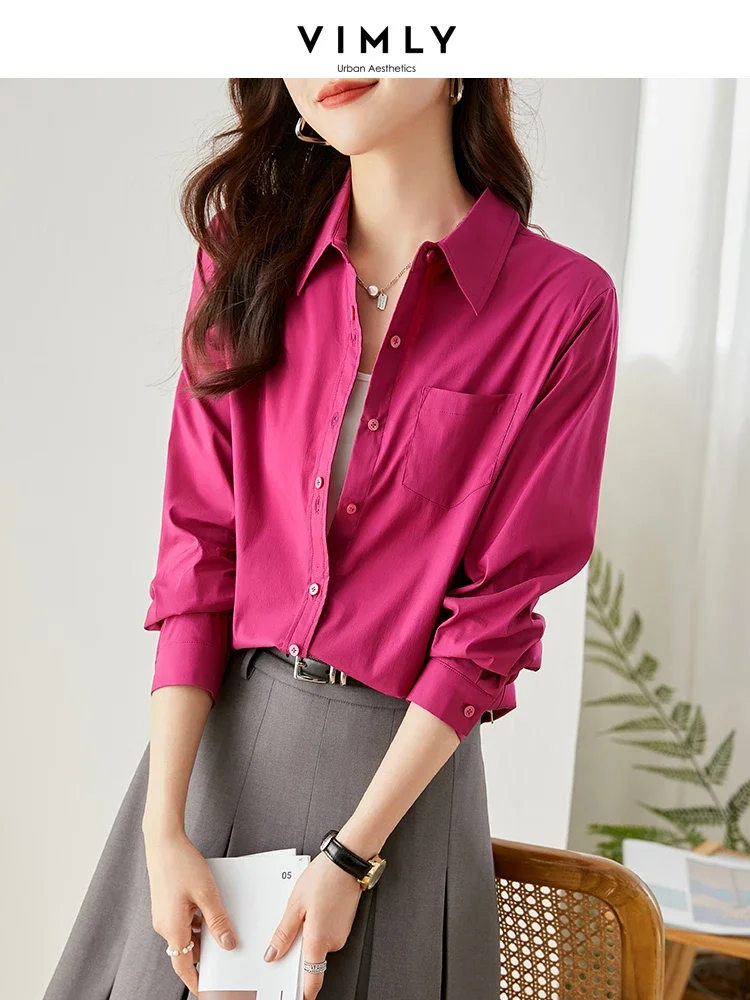 

Vimly Cotton Blend Button Up Shirt for Women 2023 Autumn Pointed Collar Long Sleeve Straight-cut Shirts & Blouses Workwear M3536